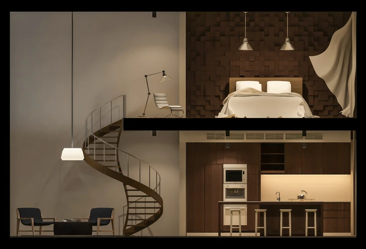 Appartement moderne à deux niveaux avec mezzanine